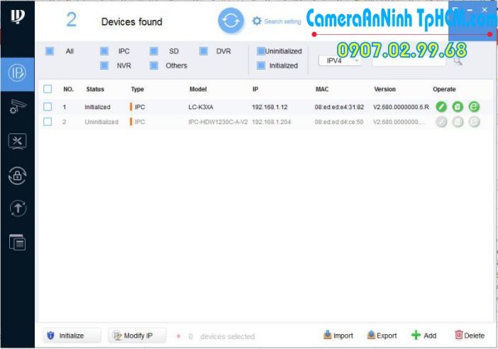 Giao diện phần mềm tìm IP camera Dahua ConfigTool